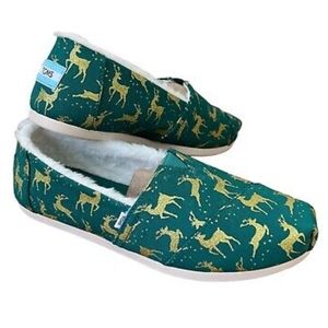 Christmas👣TOM'S 💛ALPARGATA Glitter Reindeer Sherpa Lined Espadrilles